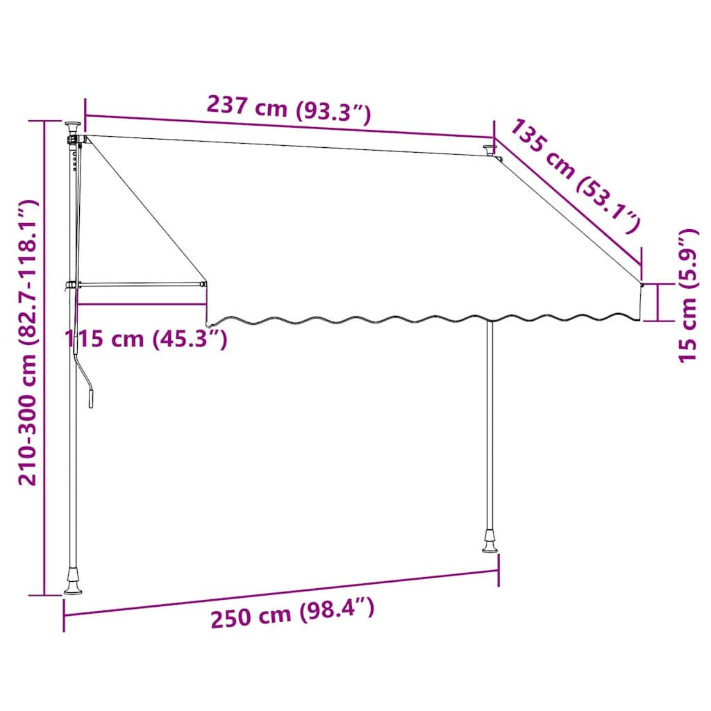 Einziehbare Markise Handbetrieben 250 cm Gelb/Blau Gestreift