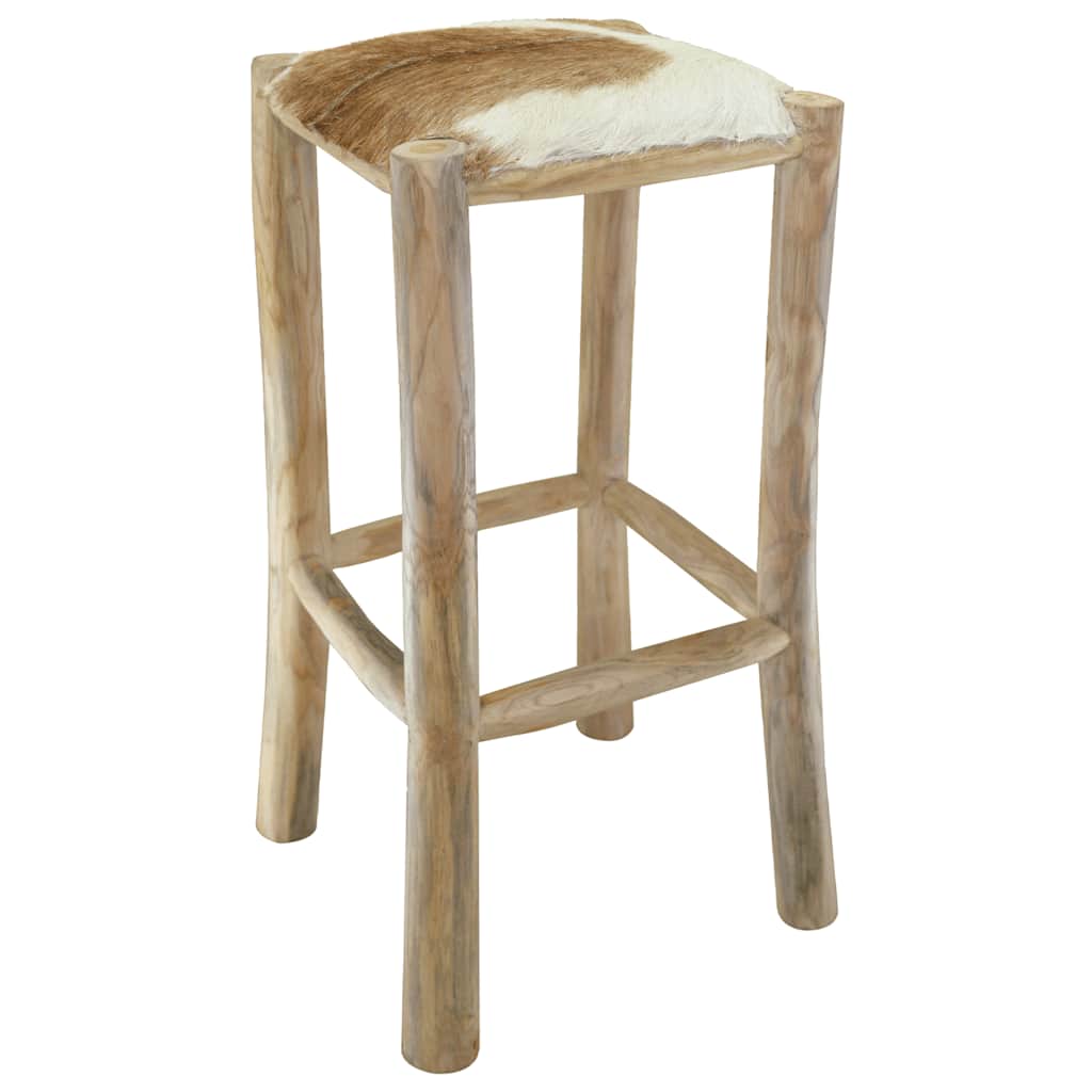Barhocker Ziegenleder und Teak Massivholz