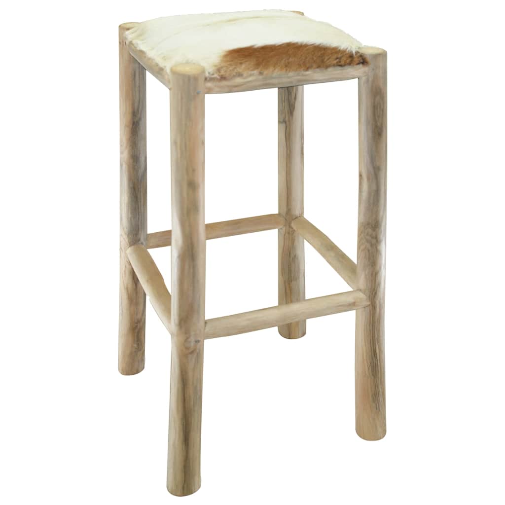 Barhocker Ziegenleder und Teak Massivholz