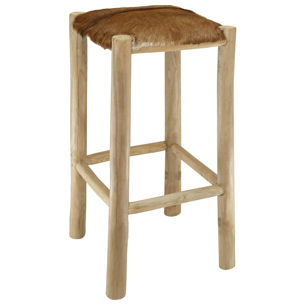 Barhocker Ziegenleder und Teak Massivholz