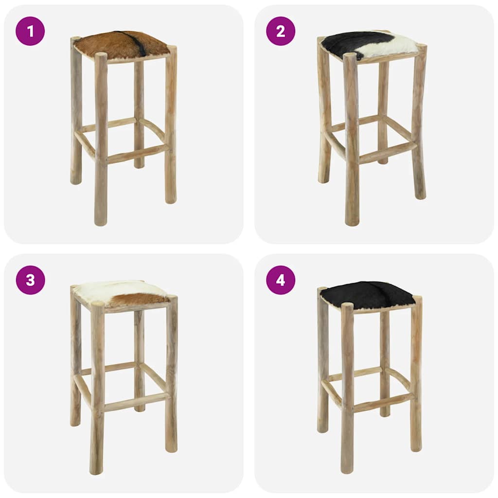 Barhocker Ziegenleder und Teak Massivholz