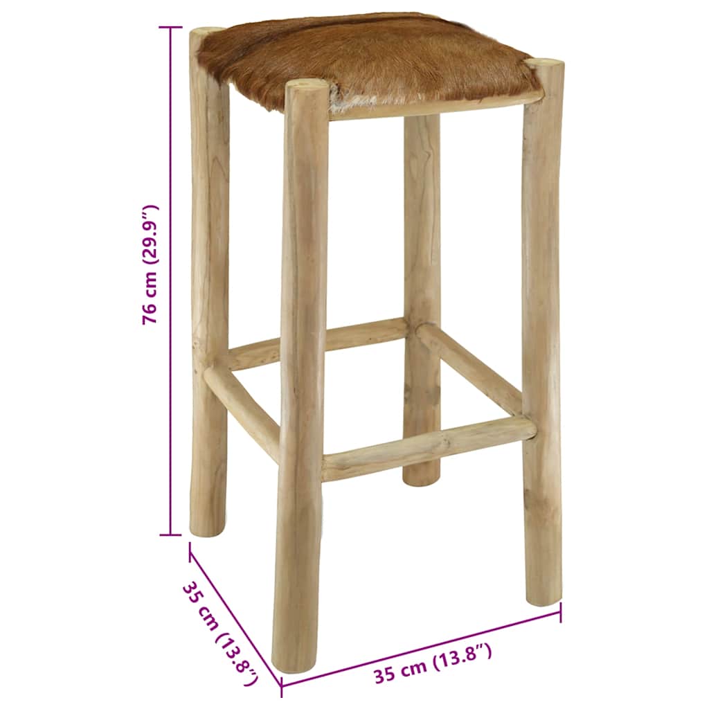 Barhocker Ziegenleder und Teak Massivholz