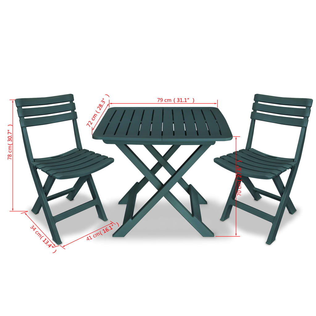 3-tlg. Bistro-Set Klappbar Kunststoff Grün