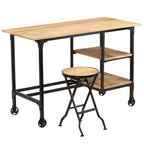 Schreibtisch mit Klapphocker Mangoholz Massiv 115x50x76 cm