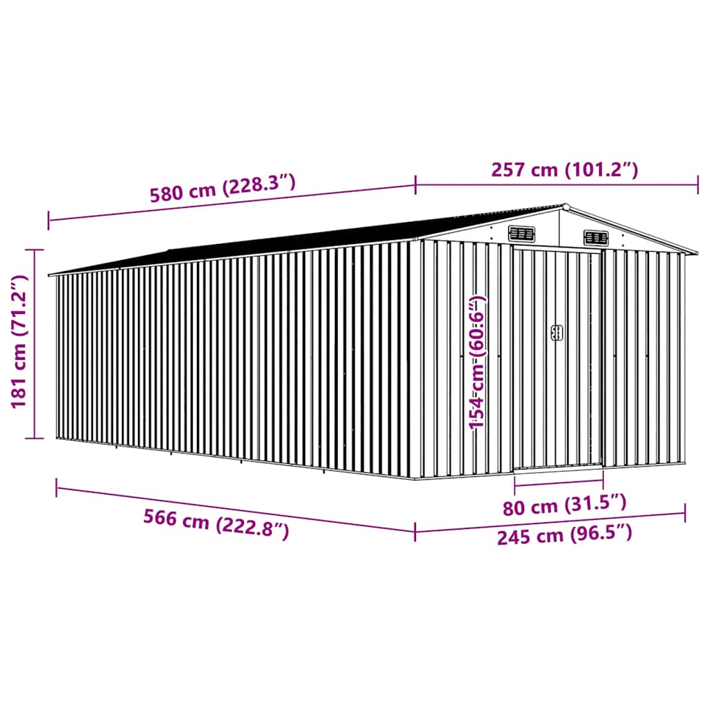 Gerätehaus 257x580x181 cm Metall Braun