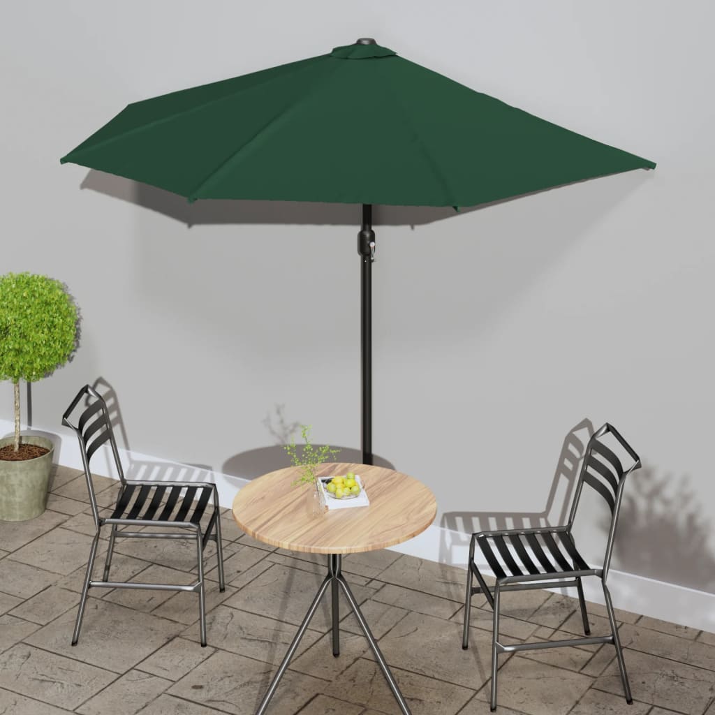 Balkon-Sonnenschirm mit Alu-Mast Grün 270x144 cm Halbrund