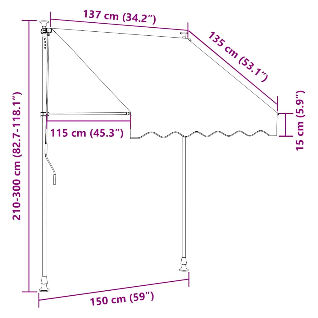 Einziehbare Markise Handbetrieben 150 cm Cremeweiß
