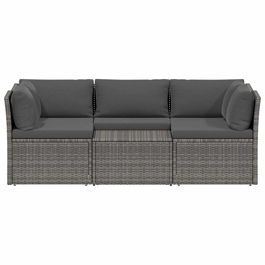 4-tlg. Garten-Lounge-Set mit Polstern Poly Rattan Grau