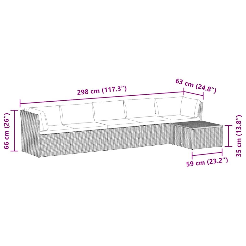 4-tlg. Garten-Lounge-Set mit Polstern Poly Rattan Grau