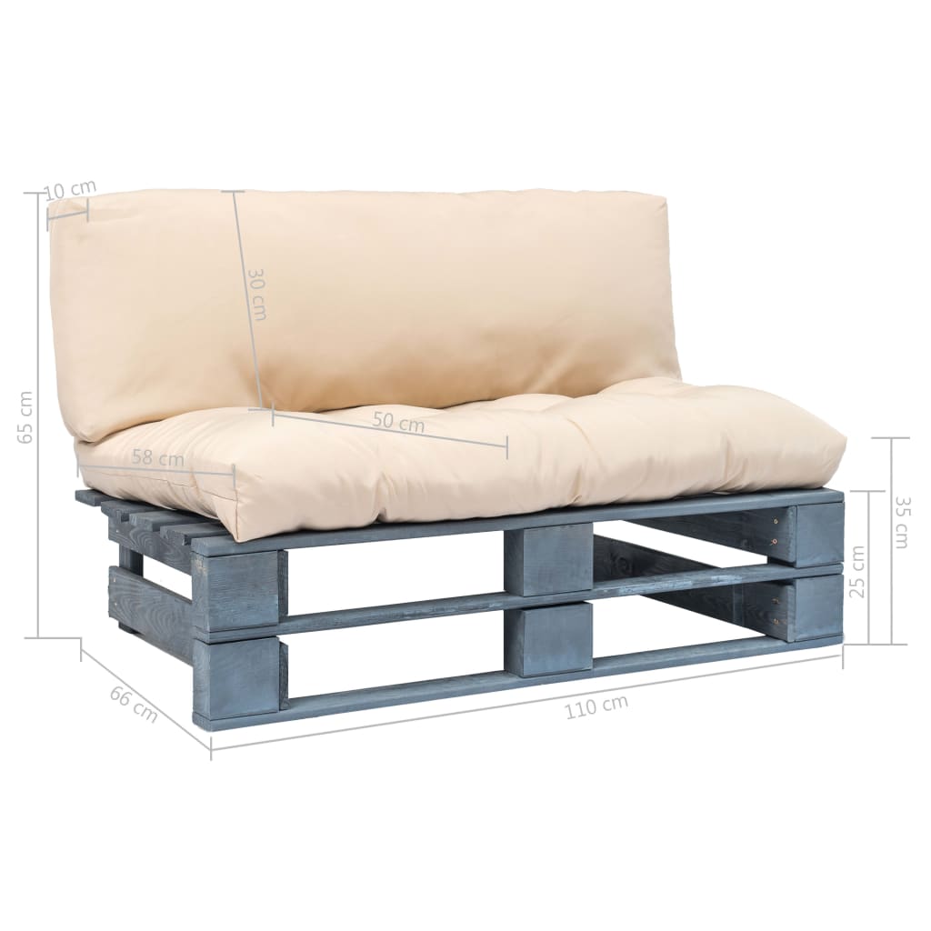 Outdoor-Sofa Paletten mit Kissen in Sandfarben Kiefernholz