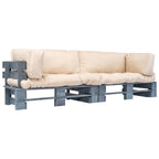 2-tlg. Outdoor-Sofa-Set Paletten Kissen Sandfarben Kiefernholz