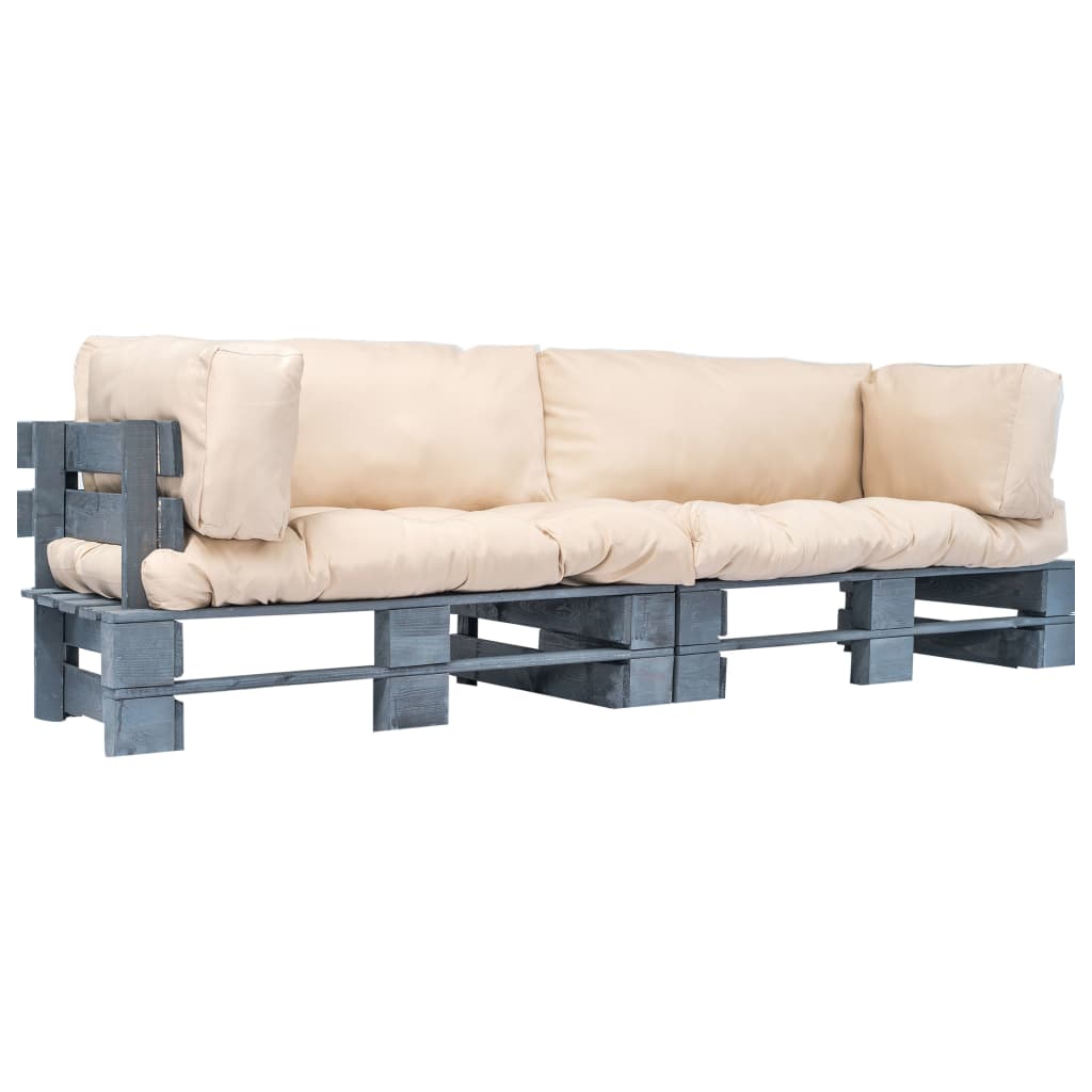 2-tlg. Outdoor-Sofa-Set Paletten Kissen Sandfarben Kiefernholz