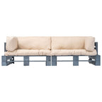 2-tlg. Outdoor-Sofa-Set Paletten Kissen Sandfarben Kiefernholz