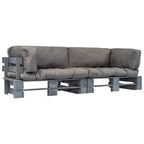 2-tlg. Outdoor-Sofa-Set Paletten mit Kissen in Grau Kiefernholz
