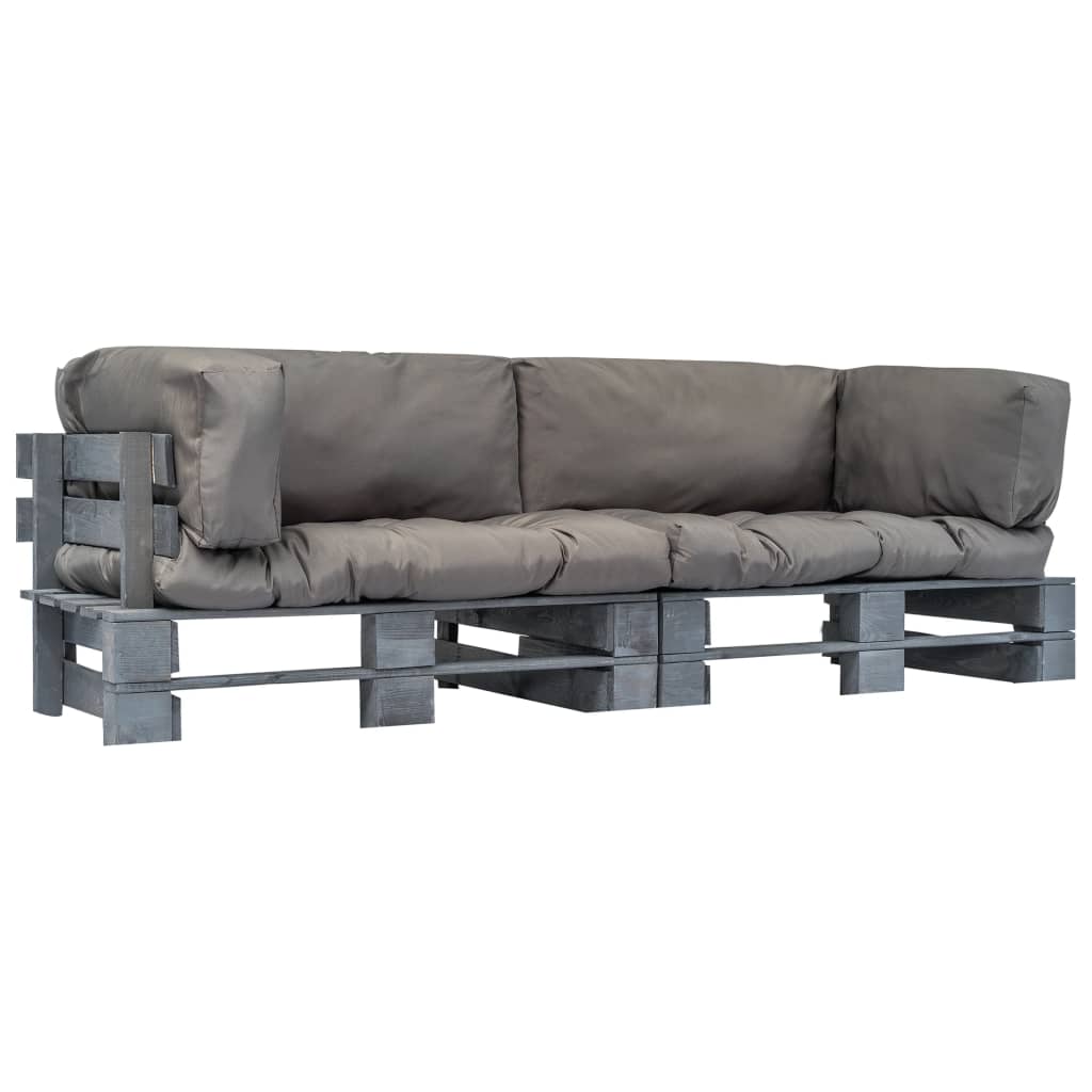 2-tlg. Outdoor-Sofa-Set Paletten mit Kissen in Grau Kiefernholz