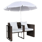 Gartenbett mit Sonnenschirm Braun Poly Rattan