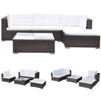 5-tlg. Garten-Lounge-Set mit Kissen Poly Rattan Braun