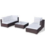 5-tlg. Garten-Lounge-Set mit Kissen Poly Rattan Braun