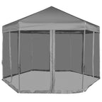 Hexagonal Pop-Up Zelt mit 6 Seitenwänden Grau 3,6x3,1 m