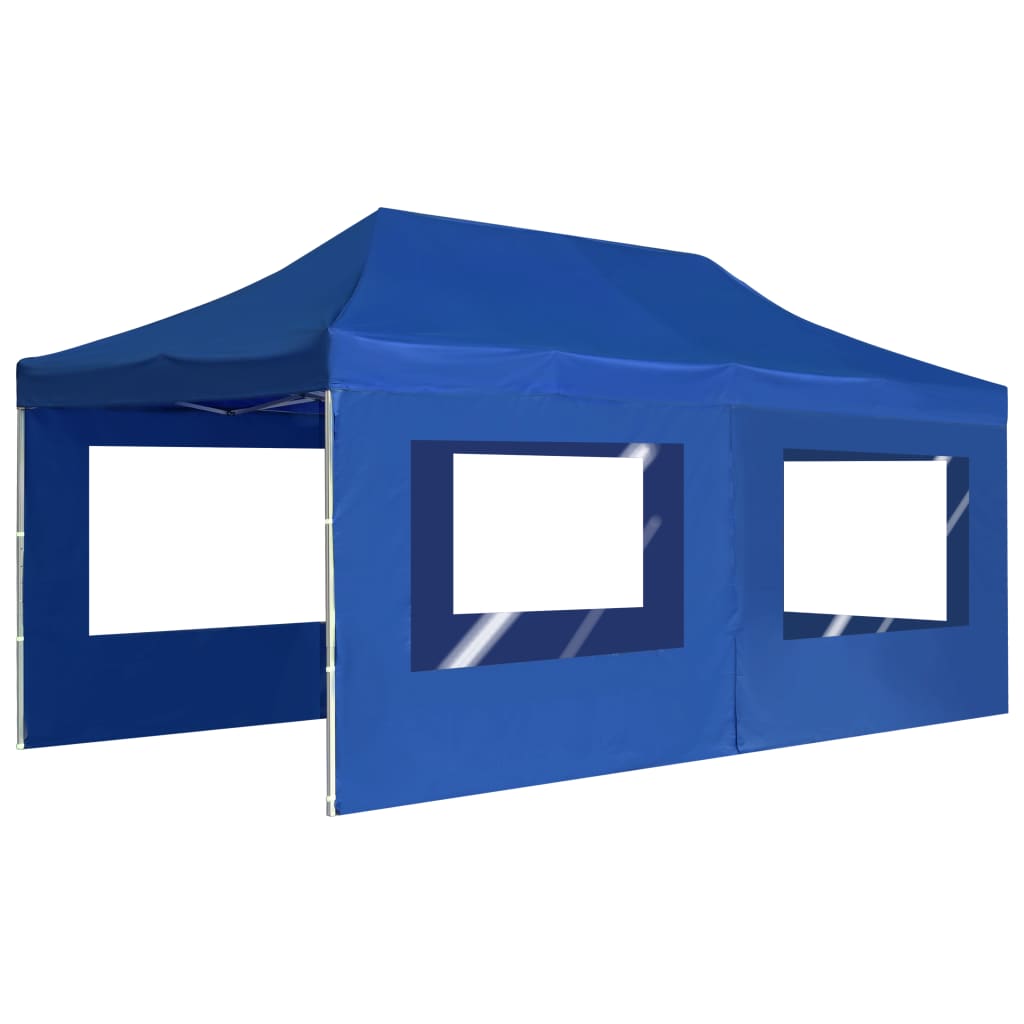 Profi-Partyzelt Faltbar mit Wänden Aluminium 6×3m Blau