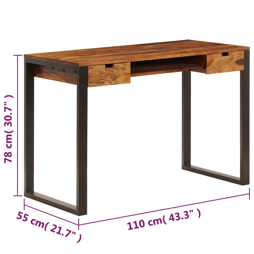 Schreibtisch 110 x 55 x 78 cm Massivholz Akazie und Stahl