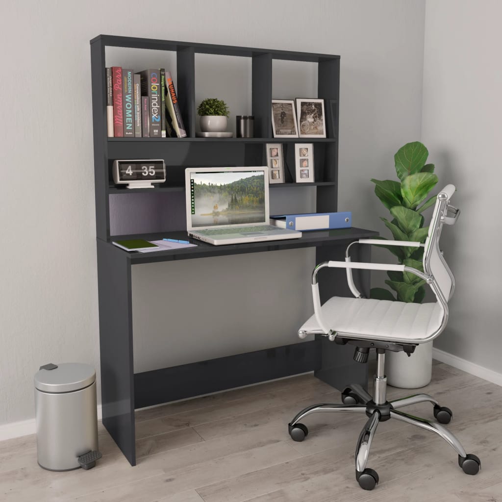 Schreibtisch mit Regalen Hochglanz-Grau 110x45x157 cm
