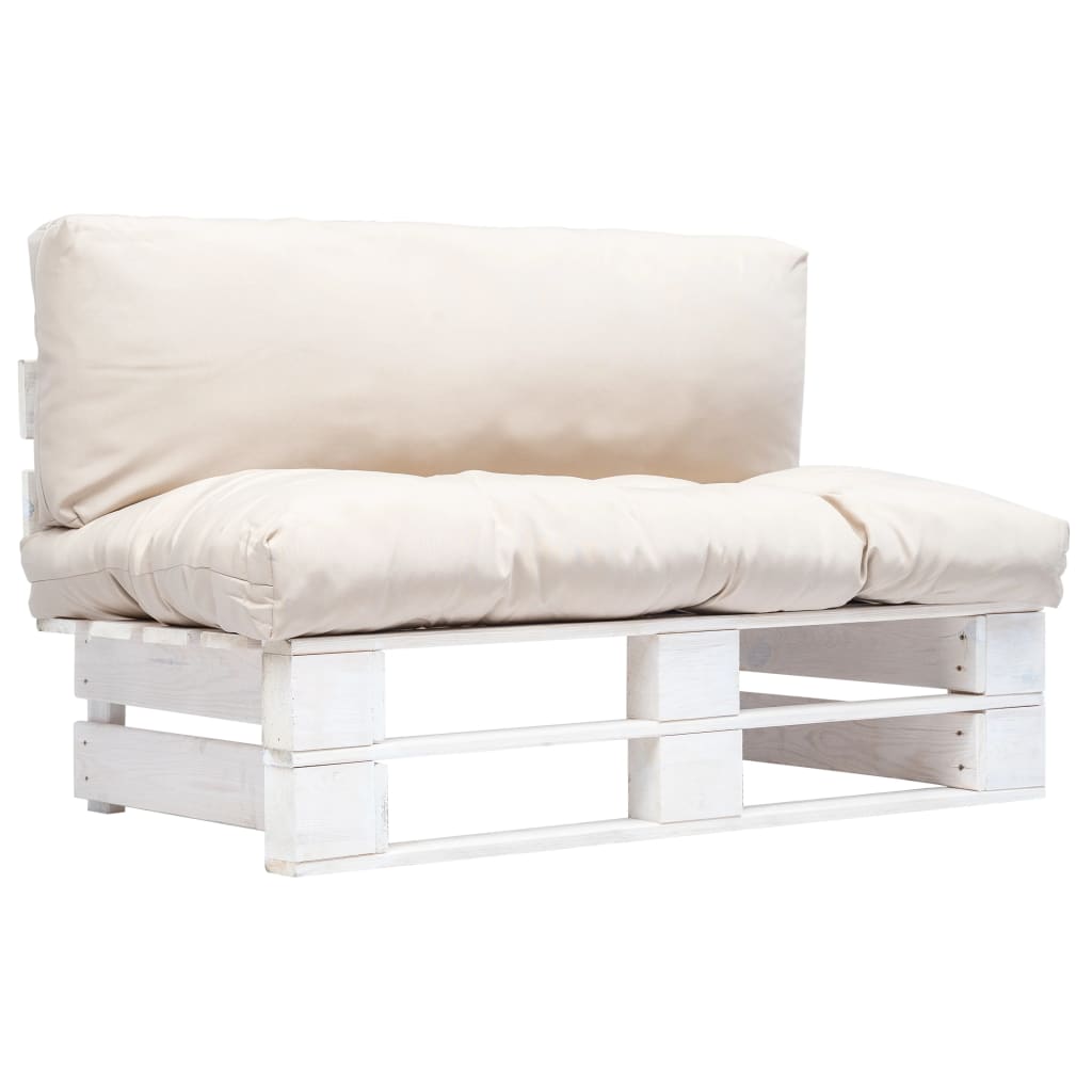 Outdoor-Sofa Paletten mit Kissen in Sandfarben Kiefernholz