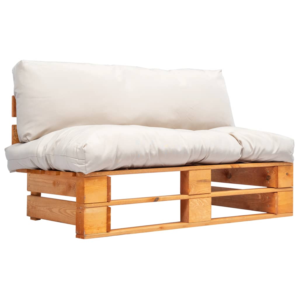Outdoor-Sofa Paletten mit Kissen in Sandfarben Kiefernholz
