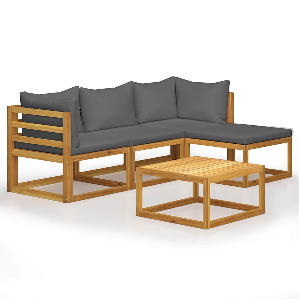 5-tlg. Garten-Lounge-Set mit Auflagen Massivholz Akazie