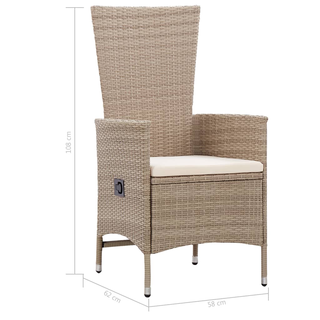 9-tlg. Garten-Essgruppe mit Auflagen Poly Rattan Beige