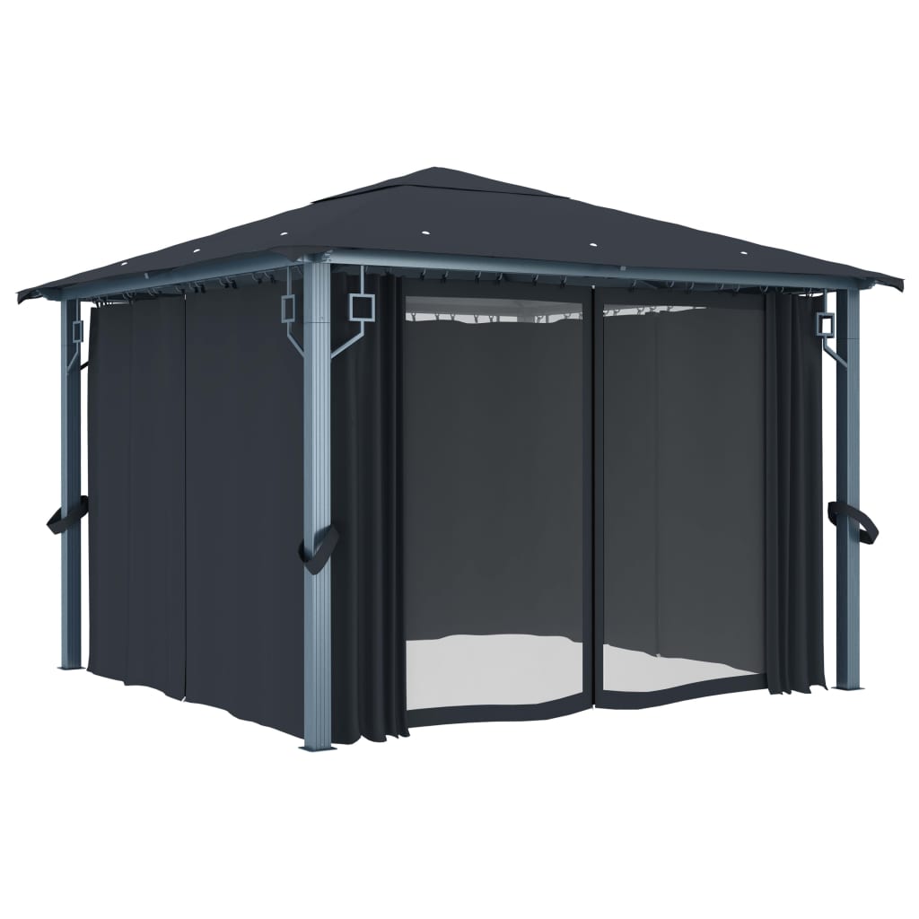 Pavillon mit Vorhängen 300×300 cm Anthrazit Aluminium