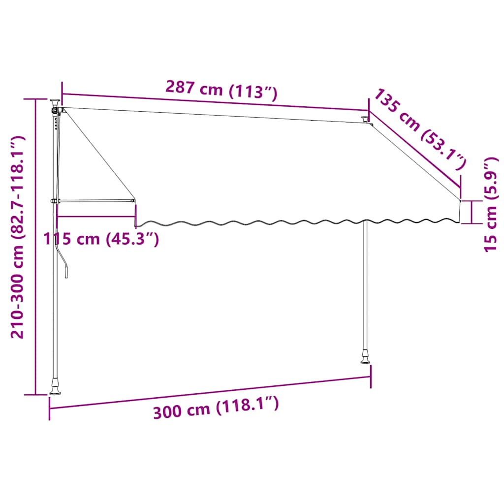 Einziehbare Markise Handbetrieben mit LED 300 cm Gelb und Blau