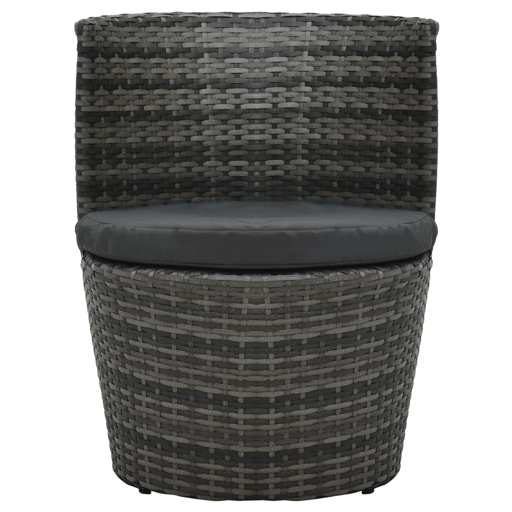3-tlg. Bistro-Set mit Auflagen Poly Rattan Grau