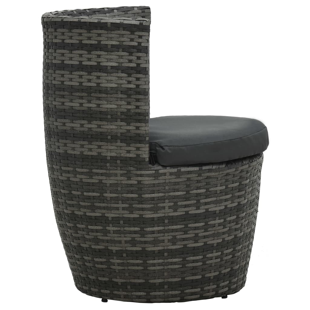 3-tlg. Bistro-Set mit Auflagen Poly Rattan Grau
