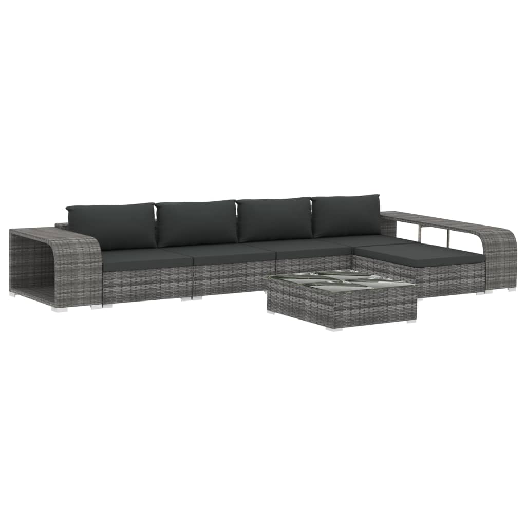 8-tlg. Garten-Lounge-Set mit Auflagen Poly Rattan Grau