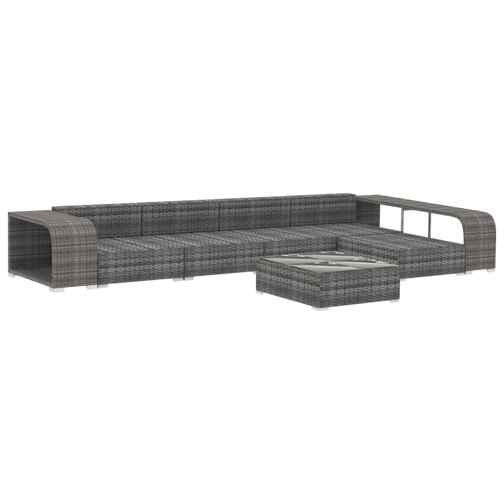 8-tlg. Garten-Lounge-Set mit Auflagen Poly Rattan Grau