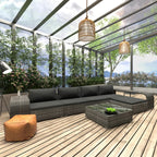 8-tlg. Garten-Lounge-Set mit Auflagen Poly Rattan Grau