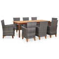 9-tlg. Garten-Essgruppe Poly Rattan und Massivholz Akazie Grau