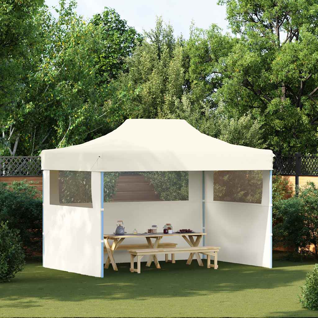 Profi-Partyzelt Faltbar mit 3 Seitenwänden 3×4m Stahl Creme