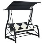 Hollywoodschaukel 3-Sitzer mit Dach Poly Rattan Schwarz