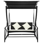 Hollywoodschaukel 3-Sitzer mit Dach Poly Rattan Schwarz