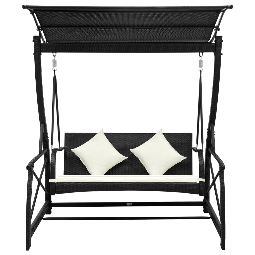 Hollywoodschaukel 3-Sitzer mit Dach Poly Rattan Schwarz