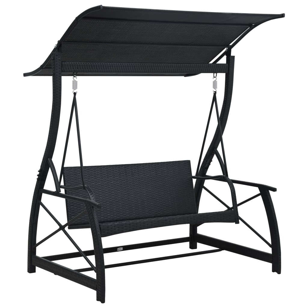 Hollywoodschaukel 3-Sitzer mit Dach Poly Rattan Schwarz