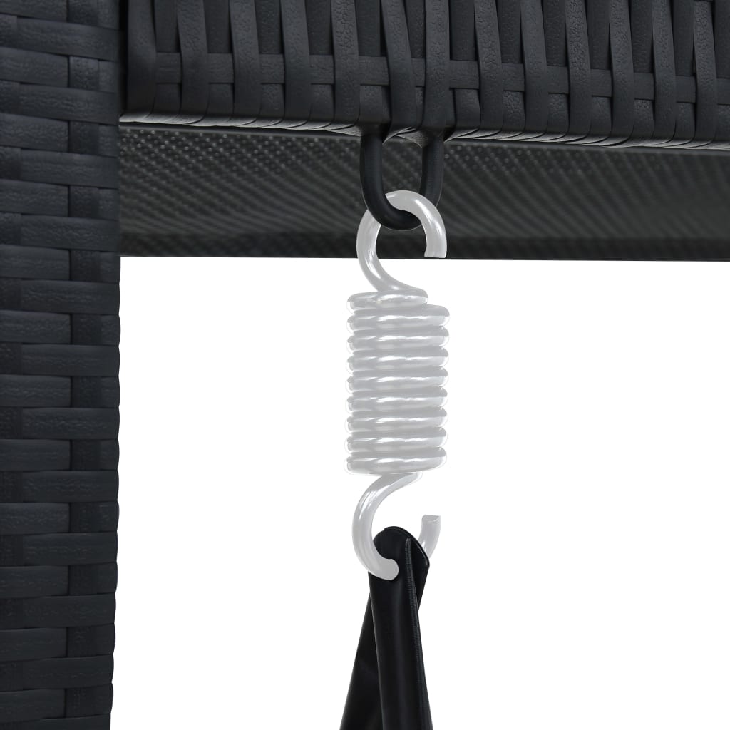 Hollywoodschaukel 3-Sitzer mit Dach Poly Rattan Schwarz