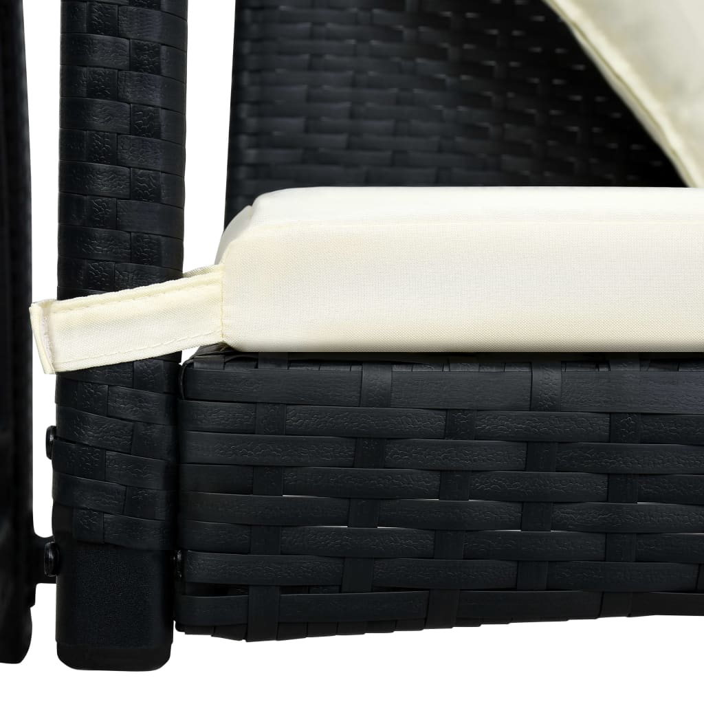 Hollywoodschaukel 3-Sitzer mit Dach Poly Rattan Schwarz