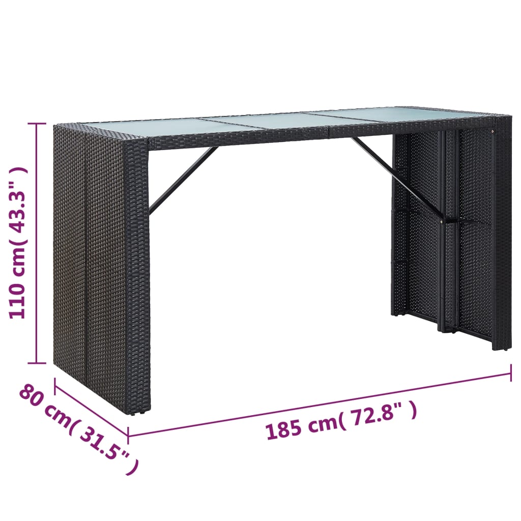 7-tlg. Gartenbar-Set mit Auflagen Poly Rattan Schwarz