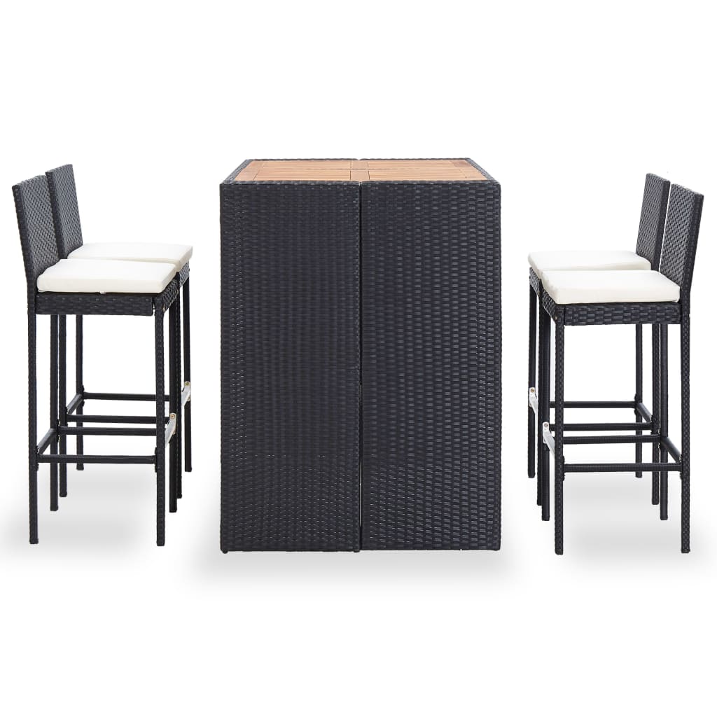 5-tlg. Garten-Bar-Set Poly Rattan und Akazienholz Schwarz