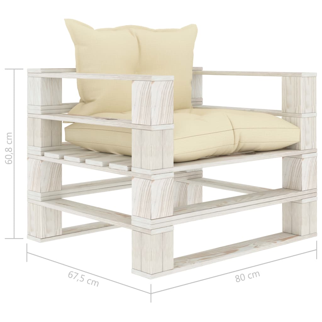 Garten-Palettensofa mit Kissen in Creme Holz