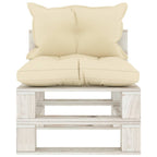 Garten-Paletten-Mittelsofa mit Kissen in Creme Holz