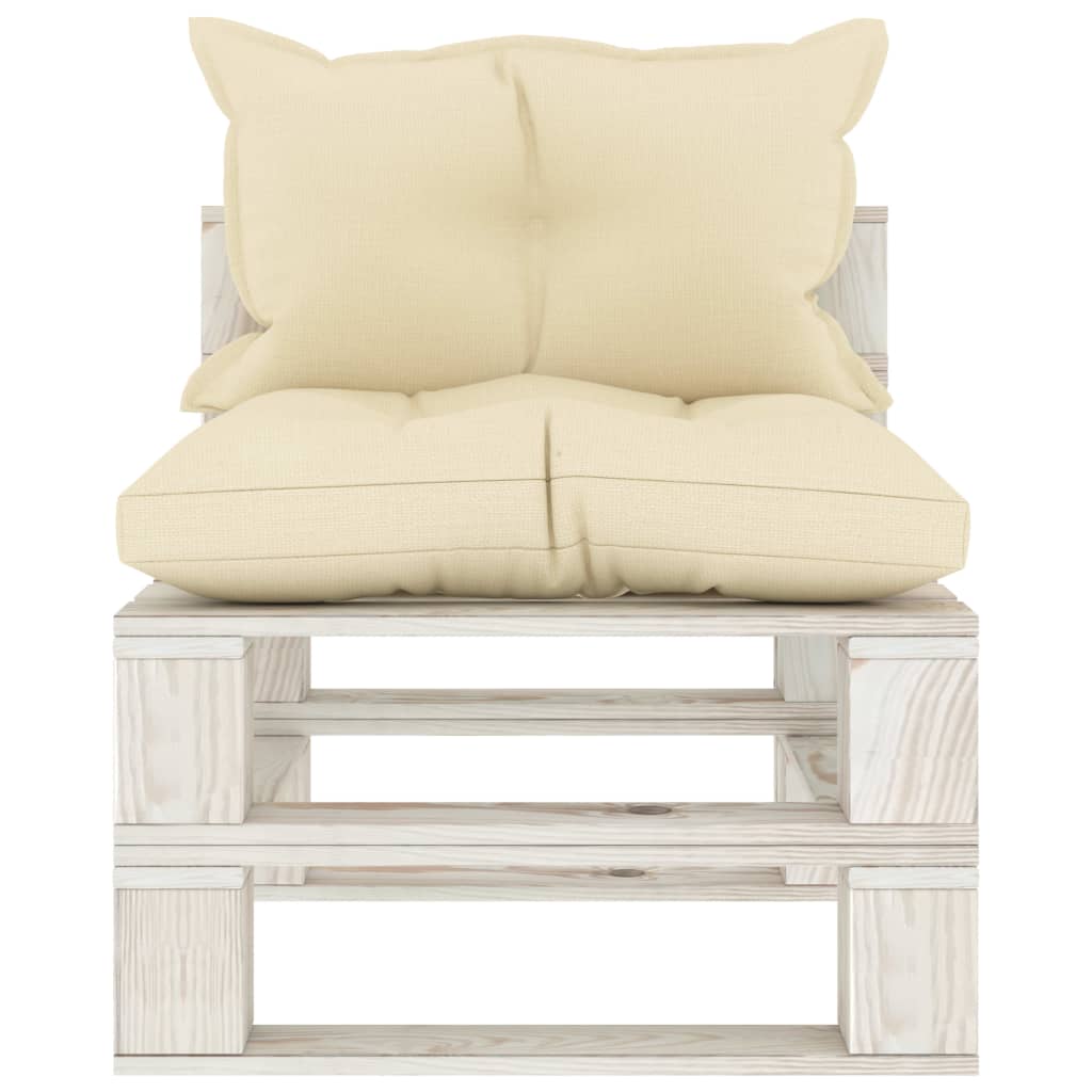 Garten-Paletten-Mittelsofa mit Kissen in Creme Holz